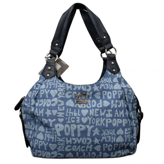 Coach Fashion Poppy Signature Medium Navy Shoulder Bags ENJ | Women